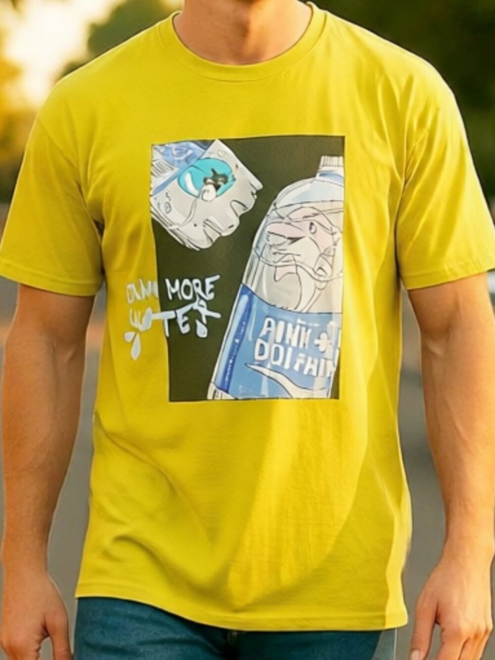 MENS PINK DOLPHIN DRINK MORE TEE MENS SIZE MEDIUM " PINK + DOLPHIN " DRINK WATER